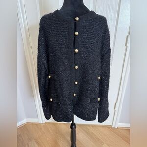 ST. JOHN $1895 Metallic Black Sparkly Gold Button Loop Closure Jacket XL NWT
